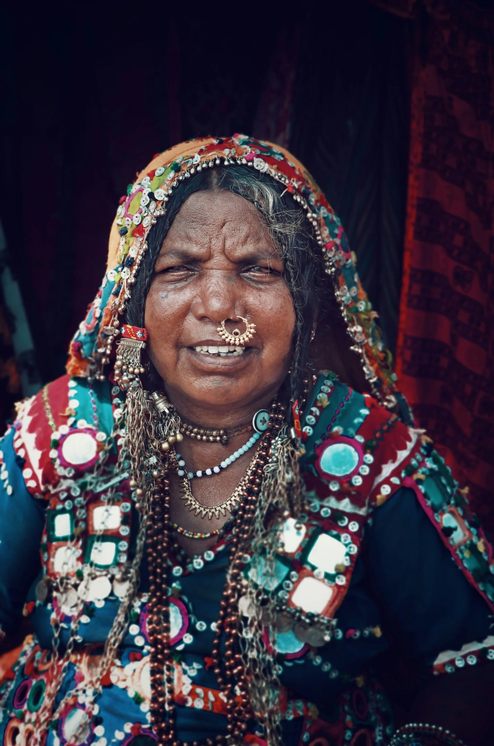 Goan Festivals woman in red and gold floral hijab